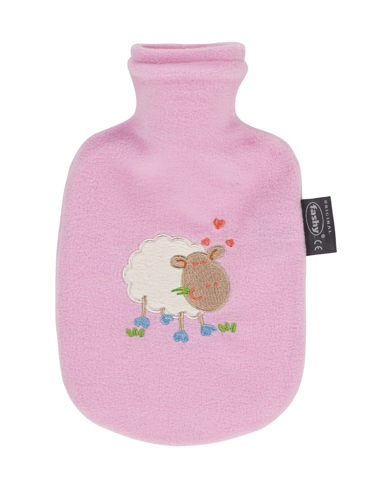 Fashy 0.8 Litre Hot Water Bottle with Fleece Cover - Baby Pink