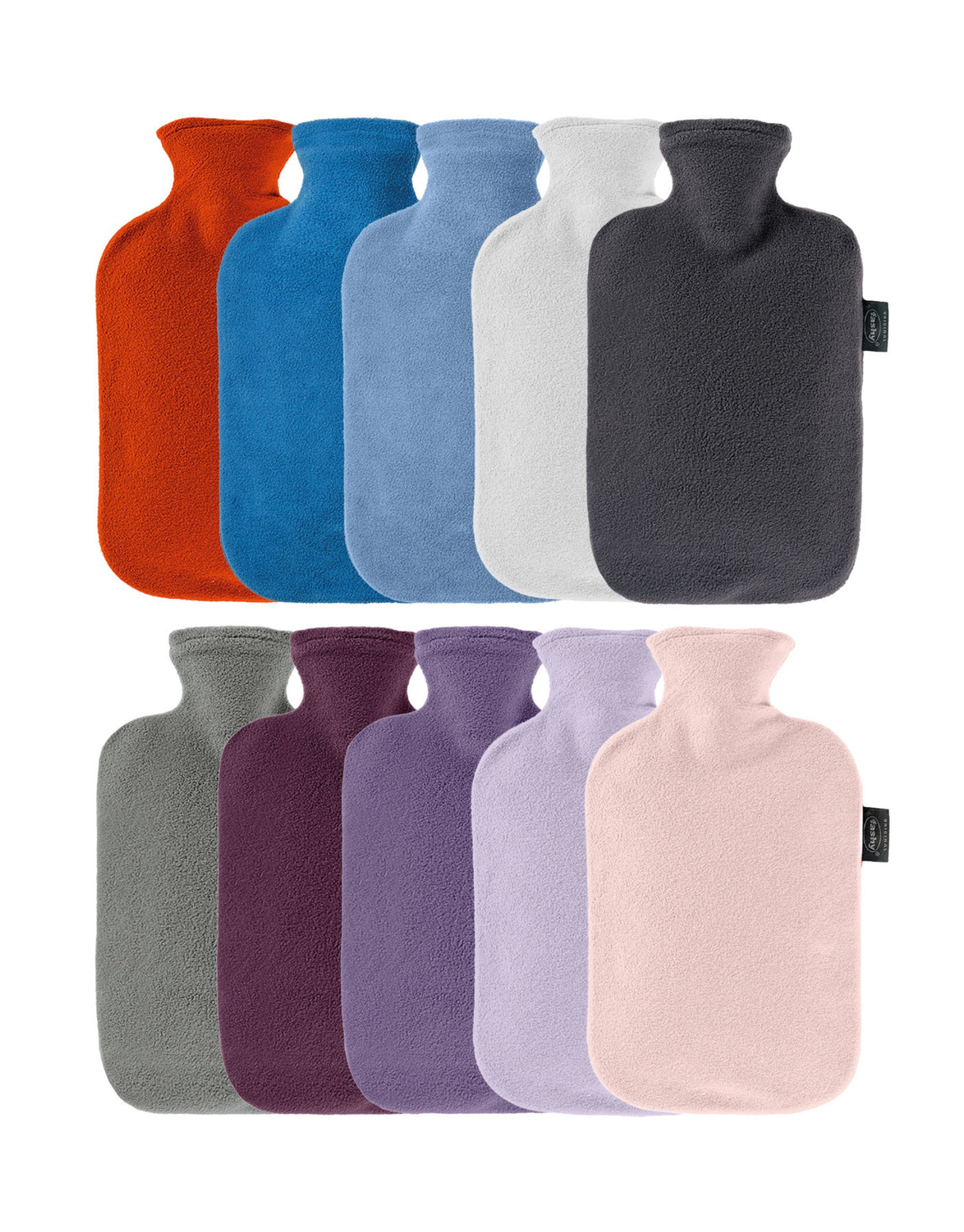 Fashy 2 Litre Hot Water Bottles with Fleece Cover - Assorted Pack of 10
