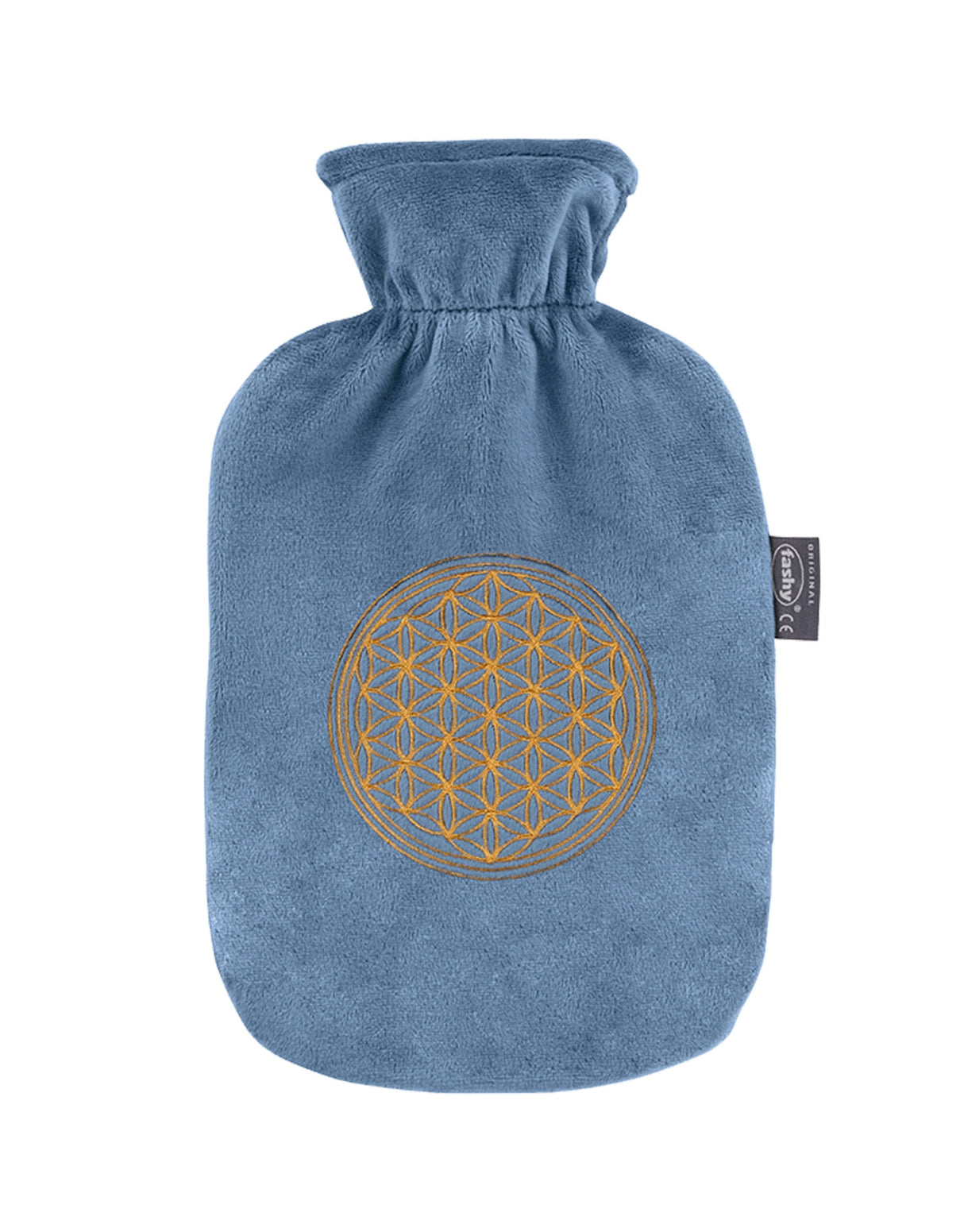 Fashy 2 Litre Hot Water Bottle with Geometric Plush Cover - Steel Blue