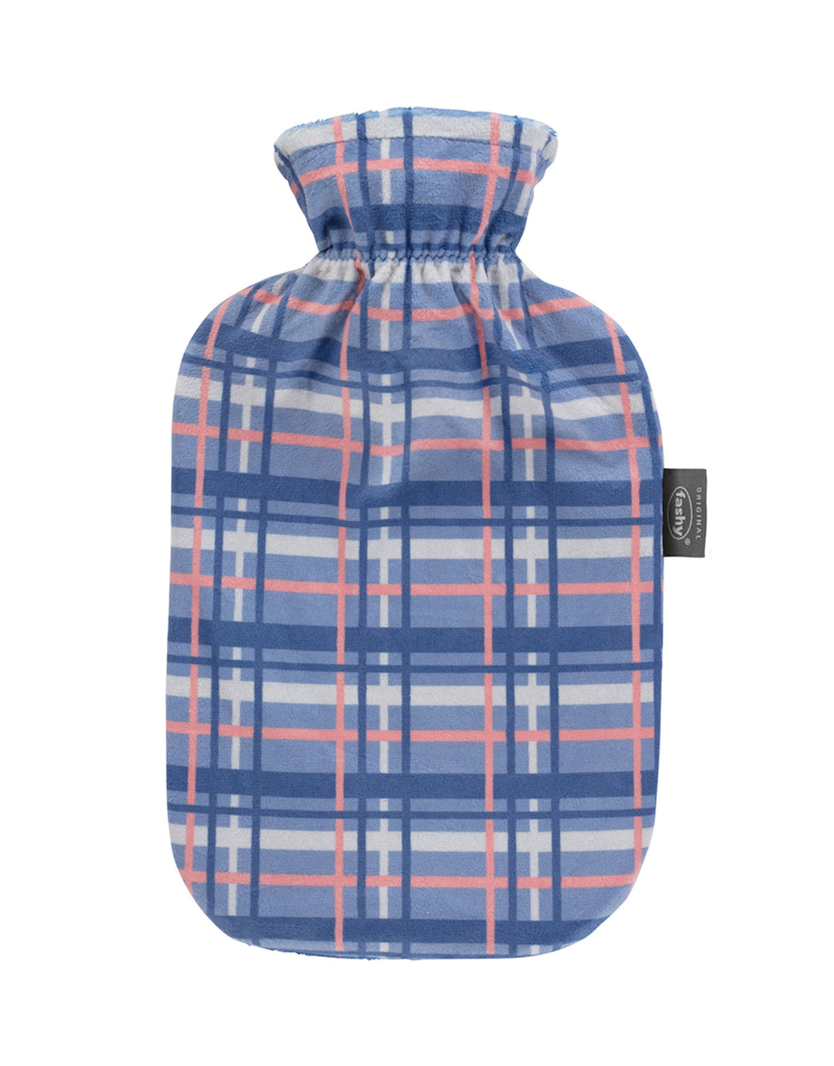 Fashy 2 Litre Hot Water Bottle with Tartan Plush Cover - Purple/Blue