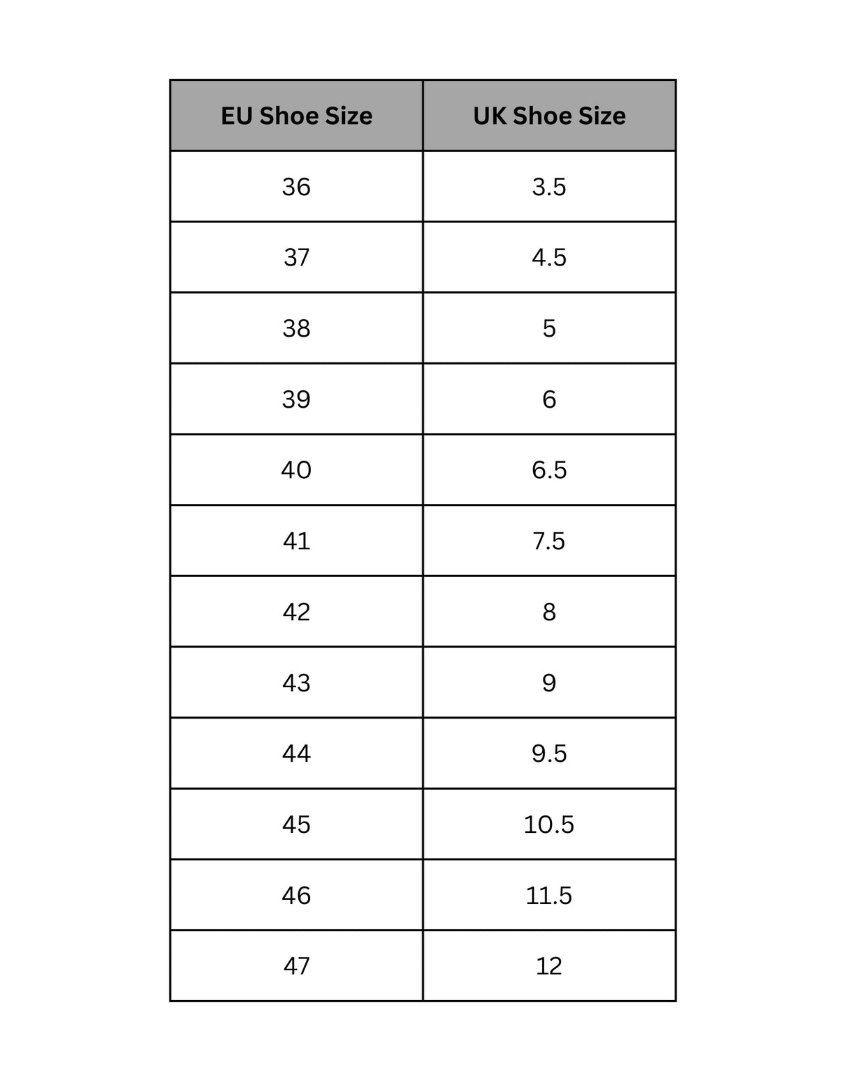 Fashy Unisex Aqua Shoe - Black - Product Size Guide