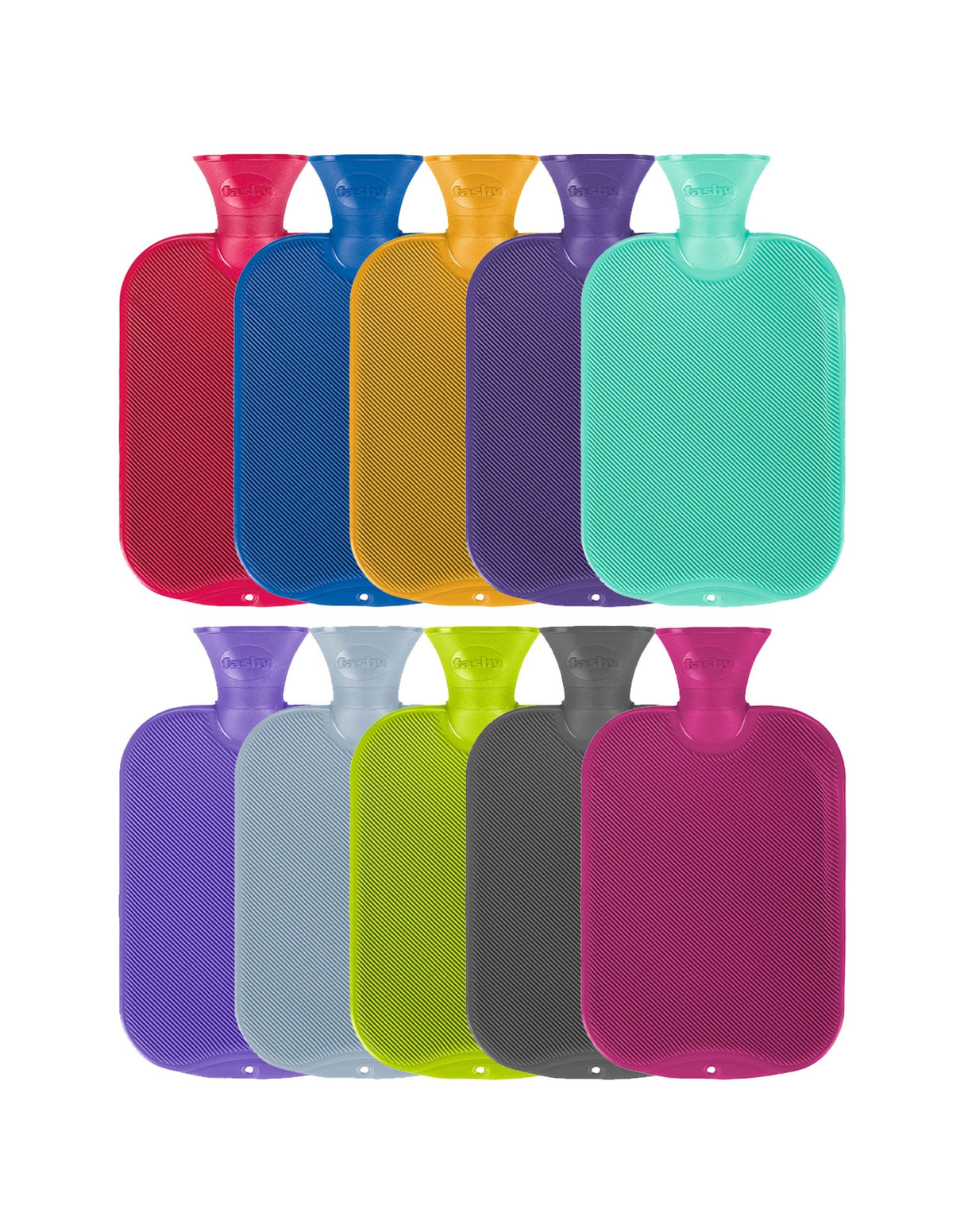 Fashy 2 Litre Single Ribbed Hot Water Bottles - Assorted Pack of 10