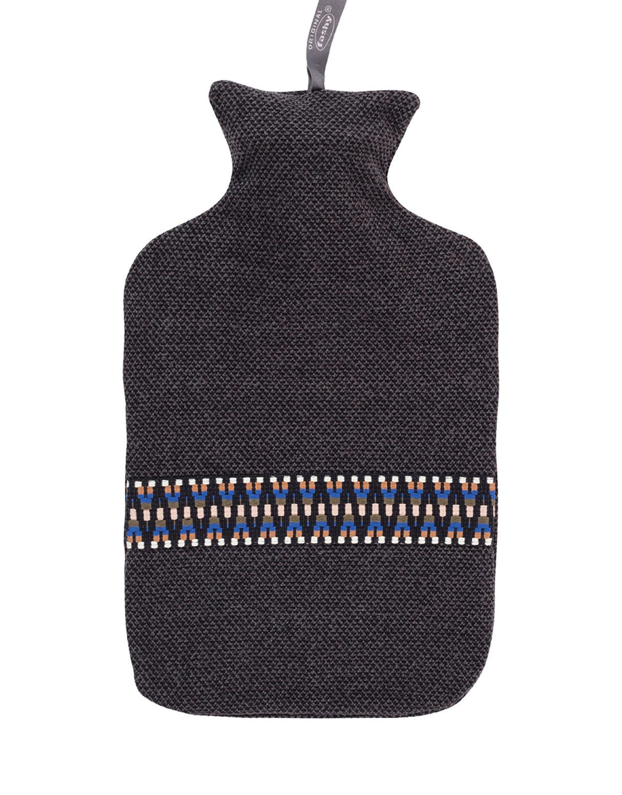 Fashy 2 Litre Hot Water Bottle with Embroidered Border Case - Black/Multi