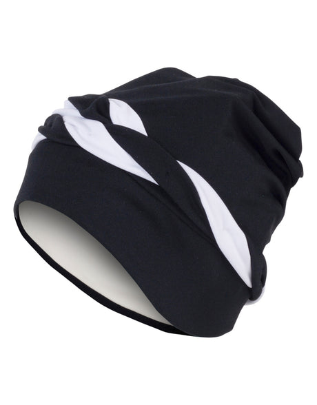 Fashy Braid Fabric Swim Cap - Black/White - Product Side