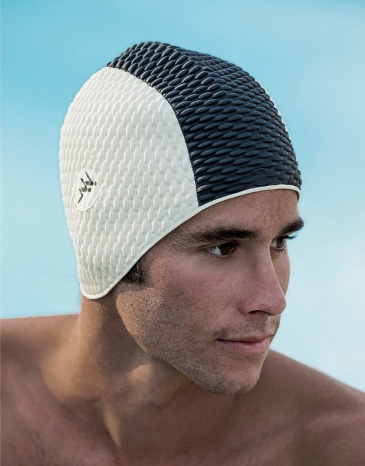 Fashy Two Tone Bubble Swim Cap - Black/White - Model