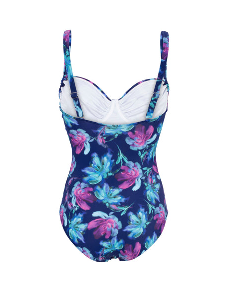 Fashy Floral Adjustable Swimsuit - Navy/Purple - Back