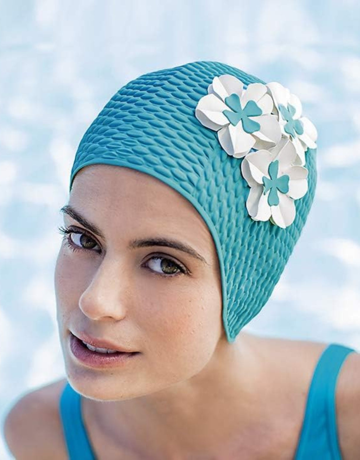 Fashy Flower Bubble Swim Cap - Blue - Model