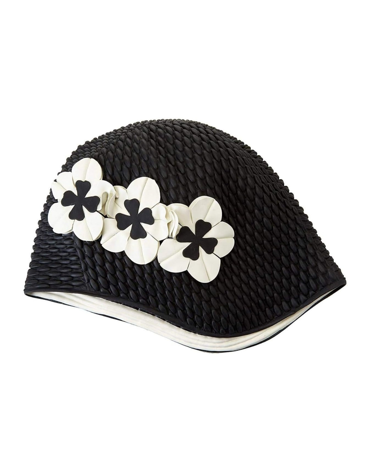 Fashy Flower Bubble Swim Cap - Black - Flower Side