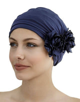 Fashy Flower Fabric Swim Cap - Navy - Model