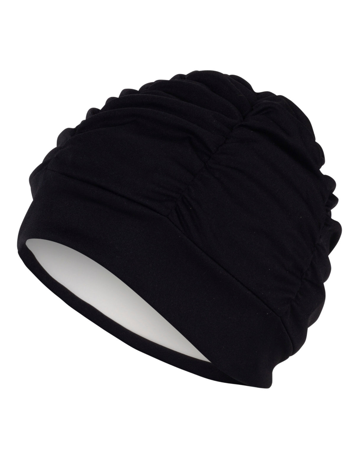 Fashy Pleated Fabric Swim Cap - Black - Product Side