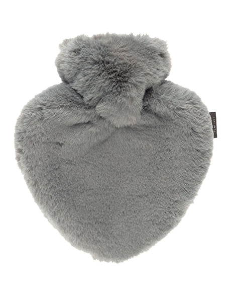 Fashy 0.7 Litre Hot Water Bottles with Extra Soft Heart Shape Plush Cover - Grey