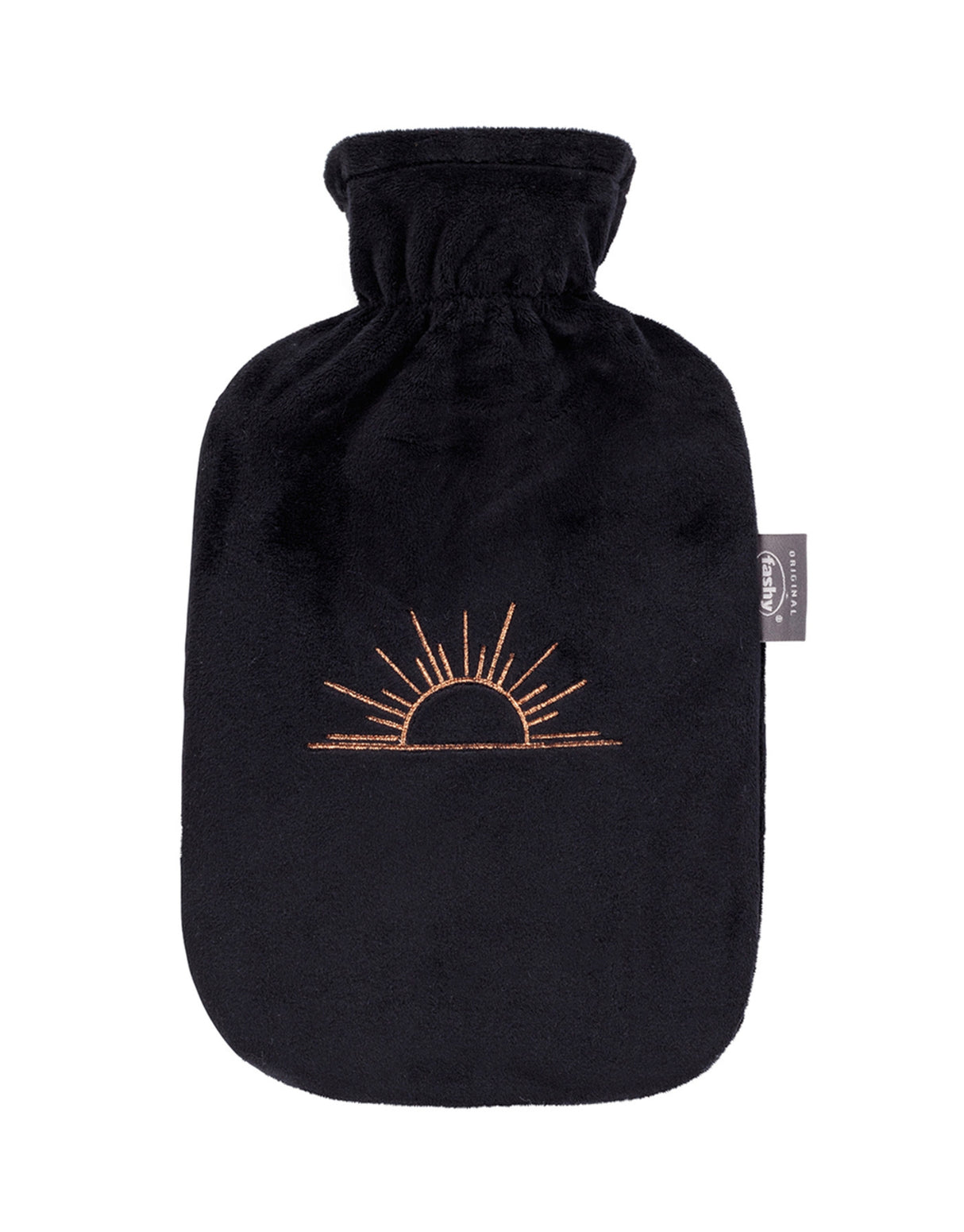 Fashy 2 Litre Hot Water Bottle with Sunrise Plush Cover - Black
