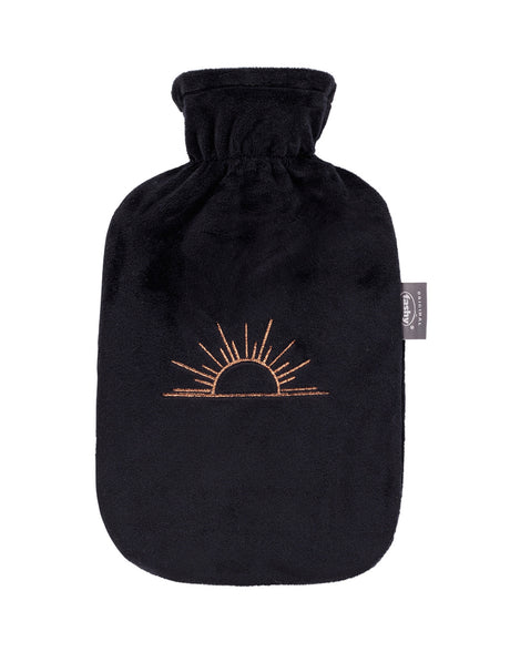Fashy 2 Litre Hot Water Bottle with Sunrise Plush Cover - Black