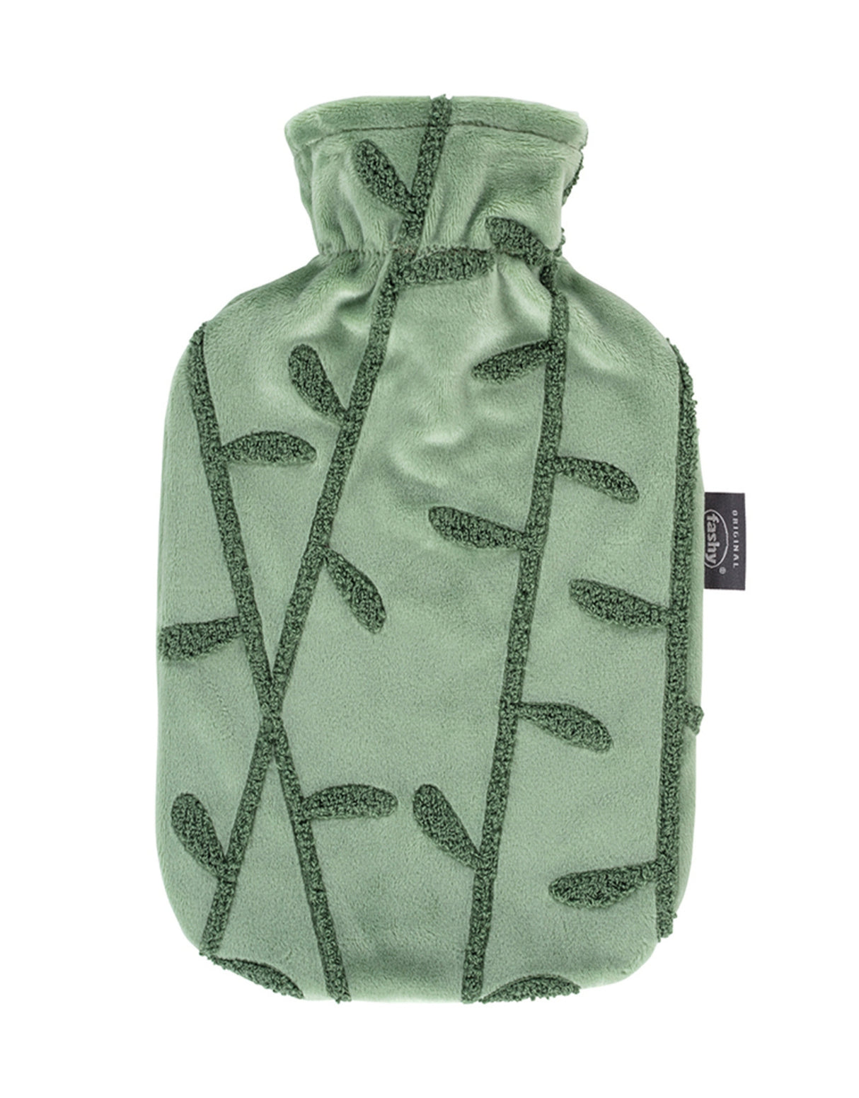 Fashy 2 Litre Hot Water Bottle with Leafy Plush Cover - Green