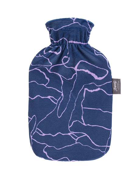 Fashy 2 Litre Hot Water Bottle with Printed Plush Cover - Navy