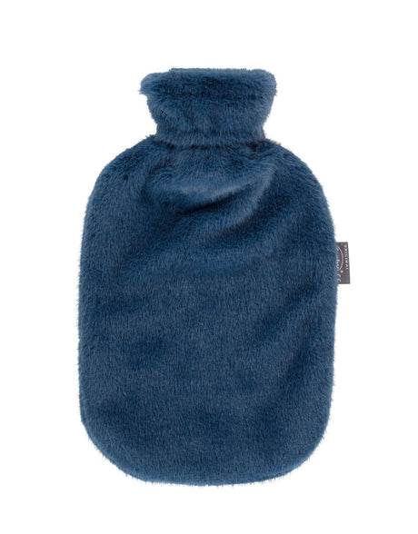 Fashy 2 Litre Hot Water Bottles with Extra Soft Plush Cover - Dark Blue