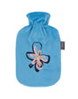 Fashy 2 Litre Hot Water Bottles with Floral Fleece Cover - Sky Blue
