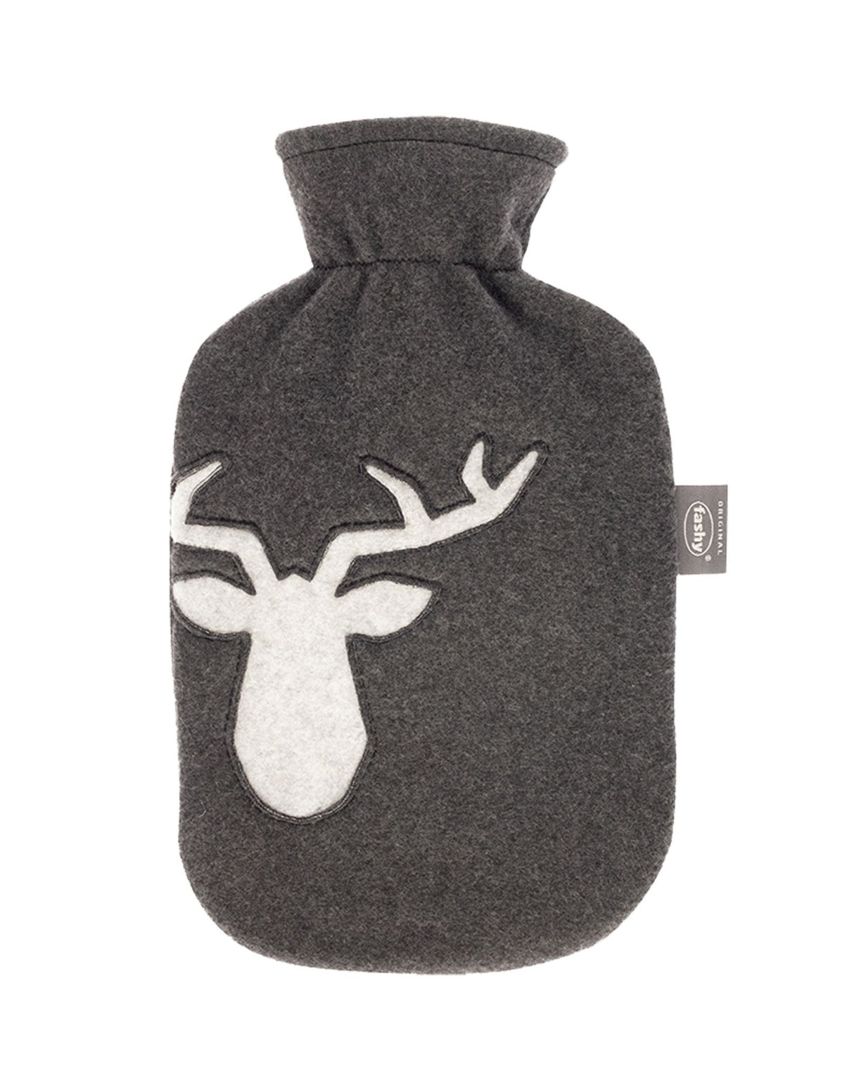 Fashy 2 Litre Hot Water Bottles with Reindeer Fleece Cover - Grey