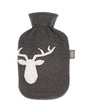 Fashy 2 Litre Hot Water Bottles with Reindeer Fleece Cover - Grey