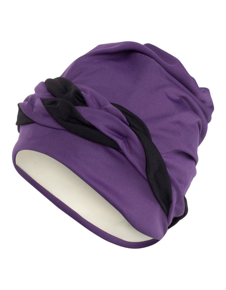 Fashy Braid Fabric Swim Cap - Purple/Black - Product Side
