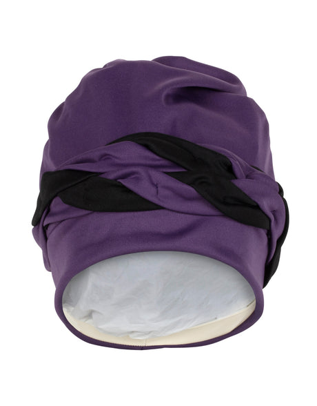 Fashy Braid Fabric Swim Cap - Purple/Black - Product Front